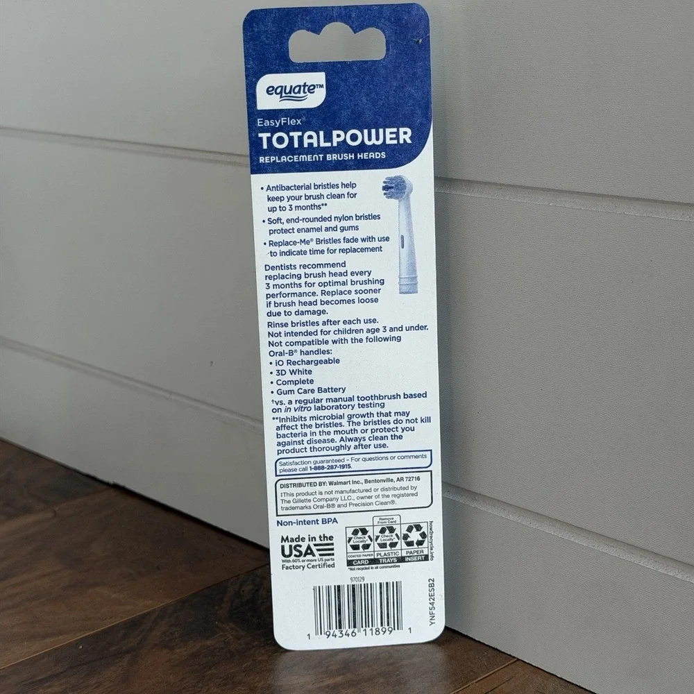 Equate‎ Easy Flex Flossing Bacteria Defense Replacement Brush Heads 2 CT